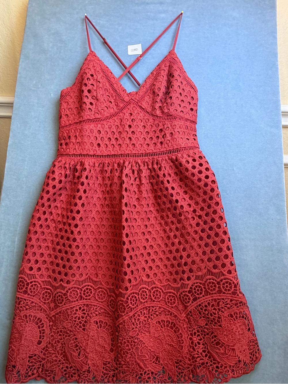 Abercrombie & Fitch Rust Red  Eyelet Lace Spaghetti Strap Dress Size Small
